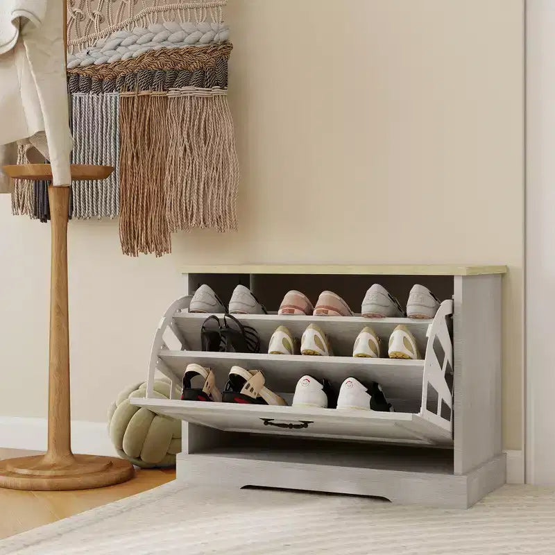 Meuble à chaussures AndMakers blanc antique de 45 cm (17,71 po) de hauteur sur 60 cm (23,62 po) de largeur, avec 1 tiroir basculant et une étagère réglable