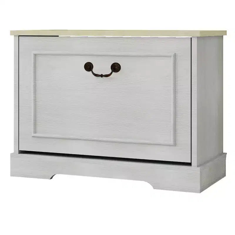 Meuble à chaussures AndMakers blanc antique de 45 cm (17,71 po) de hauteur sur 60 cm (23,62 po) de largeur, avec 1 tiroir basculant et une étagère réglable