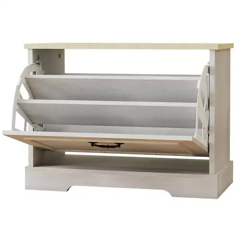 Meuble à chaussures AndMakers blanc antique de 45 cm (17,71 po) de hauteur sur 60 cm (23,62 po) de largeur, avec 1 tiroir basculant et une étagère réglable