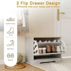 Meuble à chaussures AndMakers blanc antique de 45 cm (17,71 po) de hauteur sur 60 cm (23,62 po) de largeur, avec 1 tiroir basculant et une étagère réglable