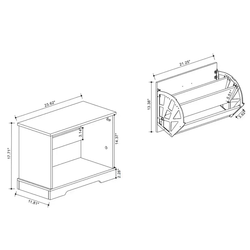 Meuble à chaussures AndMakers blanc antique de 45 cm (17,71 po) de hauteur sur 60 cm (23,62 po) de largeur, avec 1 tiroir basculant et une étagère réglable