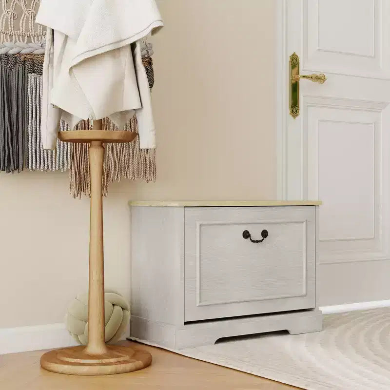 Meuble à chaussures AndMakers blanc antique de 45 cm (17,71 po) de hauteur sur 60 cm (23,62 po) de largeur, avec 1 tiroir basculant et une étagère réglable