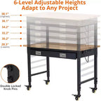 Établi réglable en hauteur 48 x 24, établi robuste avec plateau en bois d'hévéa, rangement avec tiroirs et panneau perforé, capacité de charge de 900 kg, rangement d'outils