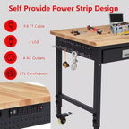 Établi réglable en hauteur 48 x 24, établi robuste avec plateau en bois d'hévéa, rangement avec tiroirs et panneau perforé, capacité de charge de 900 kg, rangement d'outils