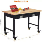 Établi réglable en hauteur 48 x 24, établi robuste avec plateau en bois d'hévéa, rangement avec tiroirs et panneau perforé, capacité de charge de 900 kg, rangement d'outils