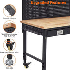 Établi réglable en hauteur 48 x 24, établi robuste avec plateau en bois d'hévéa, rangement avec tiroirs et panneau perforé, capacité de charge de 900 kg, rangement d'outils