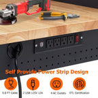 Établi réglable en hauteur 48 x 24, établi robuste avec plateau en bois d'hévéa, rangement avec tiroirs et panneau perforé, capacité de charge de 900 kg, rangement d'outils