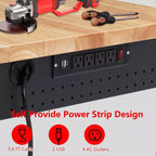 Établi réglable en hauteur 48 x 24, établi robuste avec plateau en bois d'hévéa, rangement avec tiroirs et panneau perforé, capacité de charge de 900 kg, rangement d'outils