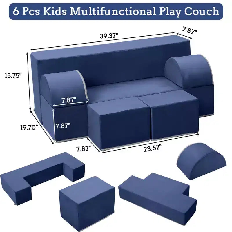 Canapé modulaire pour enfants GustoWave 6 pièces, ensemble de canapé de jeu en mousse avec coussins détachables, canapé souple convertible pour tout-petits et enfants