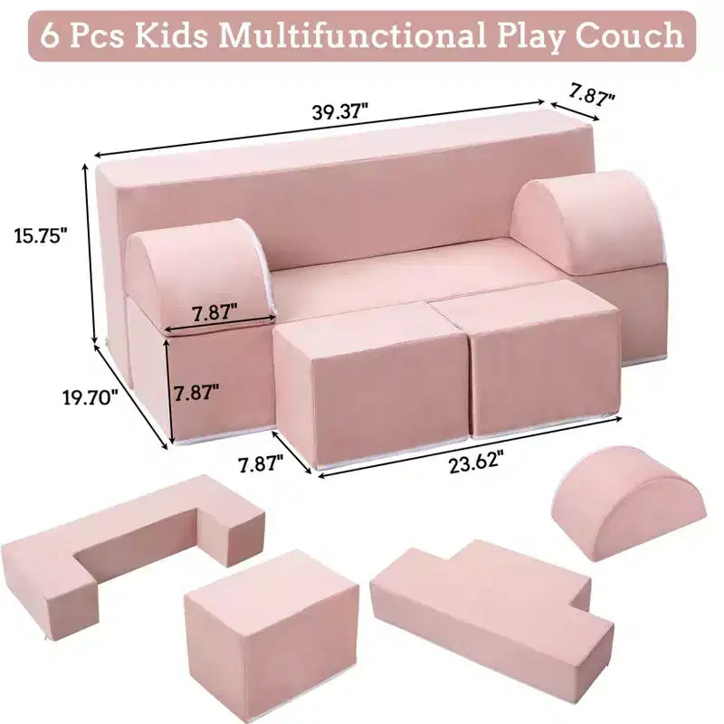 Canapé modulaire pour enfants GustoWave 6 pièces, ensemble de canapé de jeu en mousse avec coussins détachables, canapé souple convertible pour tout-petits et enfants