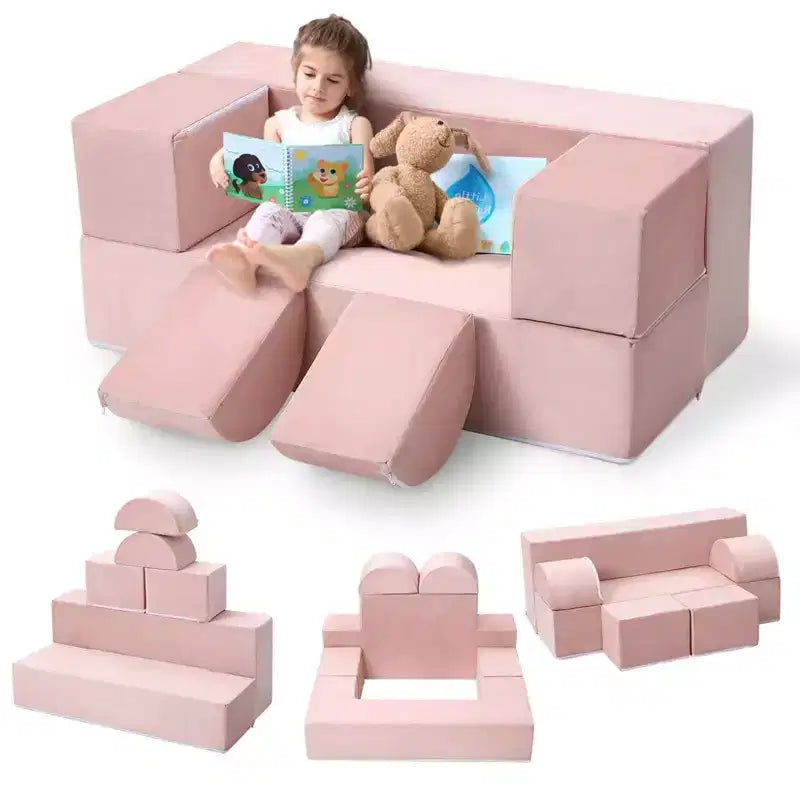Canapé modulaire pour enfants GustoWave 6 pièces, ensemble de canapé de jeu en mousse avec coussins détachables, canapé souple convertible pour tout-petits et enfants