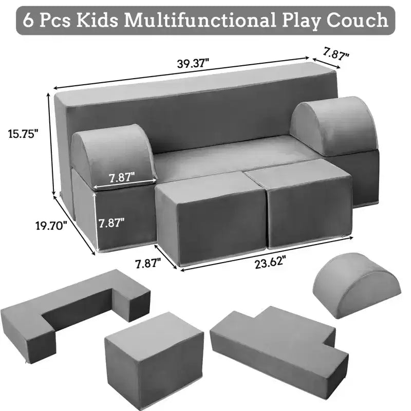 Canapé modulaire pour enfants GustoWave 6 pièces, ensemble de canapé de jeu en mousse avec coussins détachables, canapé souple convertible pour tout-petits et enfants