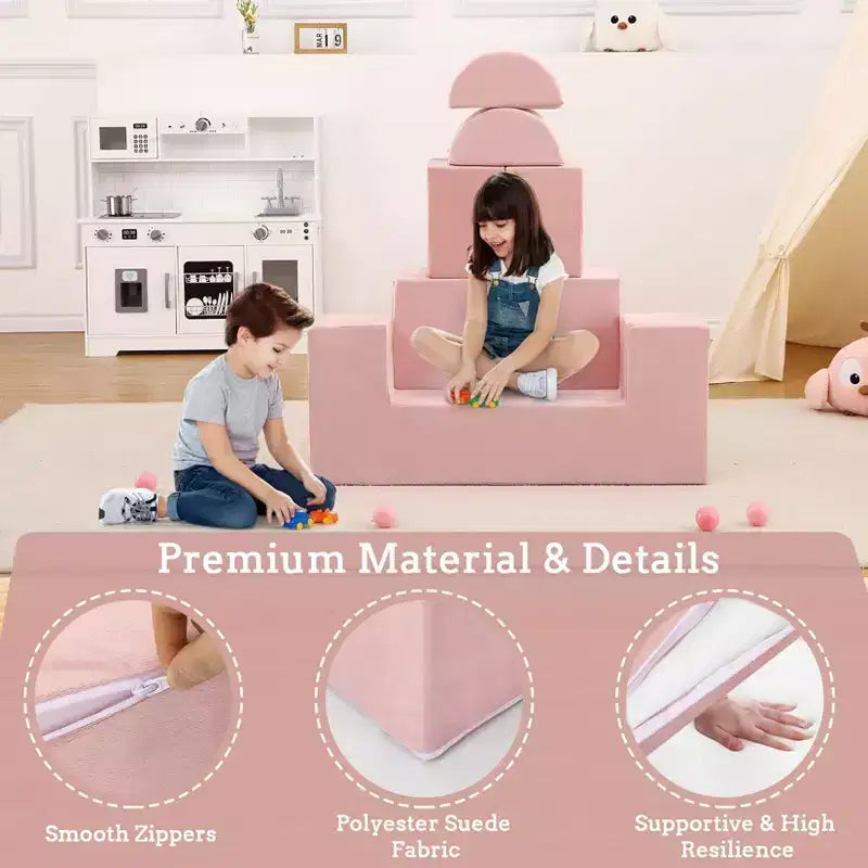 Canapé modulaire pour enfants GustoWave 6 pièces, ensemble de canapé de jeu en mousse avec coussins détachables, canapé souple convertible pour tout-petits et enfants