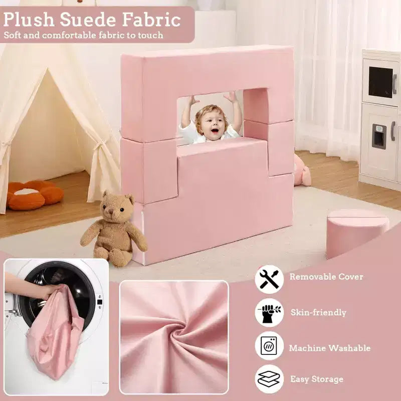 Canapé modulaire pour enfants GustoWave 6 pièces, ensemble de canapé de jeu en mousse avec coussins détachables, canapé souple convertible pour tout-petits et enfants