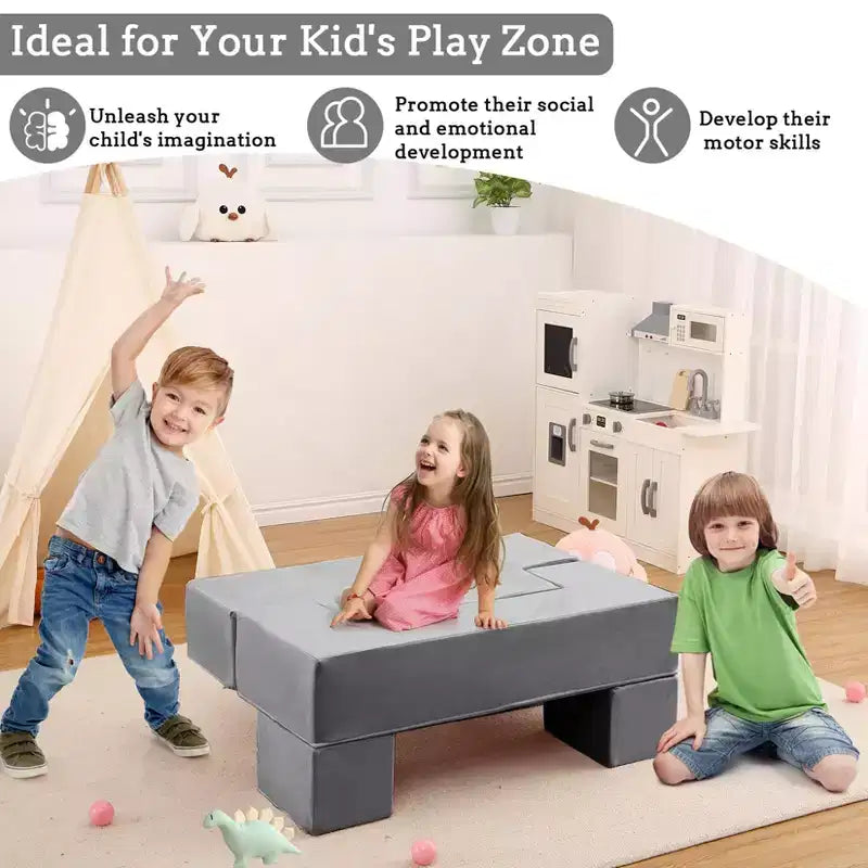 Canapé modulaire pour enfants GustoWave 6 pièces, ensemble de canapé de jeu en mousse avec coussins détachables, canapé souple convertible pour tout-petits et enfants