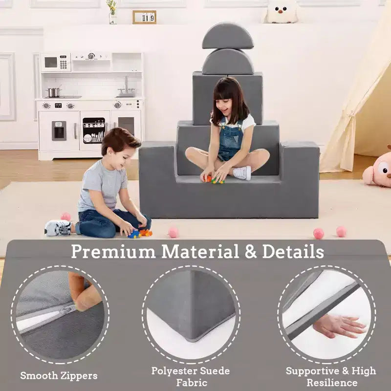 Canapé modulaire pour enfants GustoWave 6 pièces, ensemble de canapé de jeu en mousse avec coussins détachables, canapé souple convertible pour tout-petits et enfants