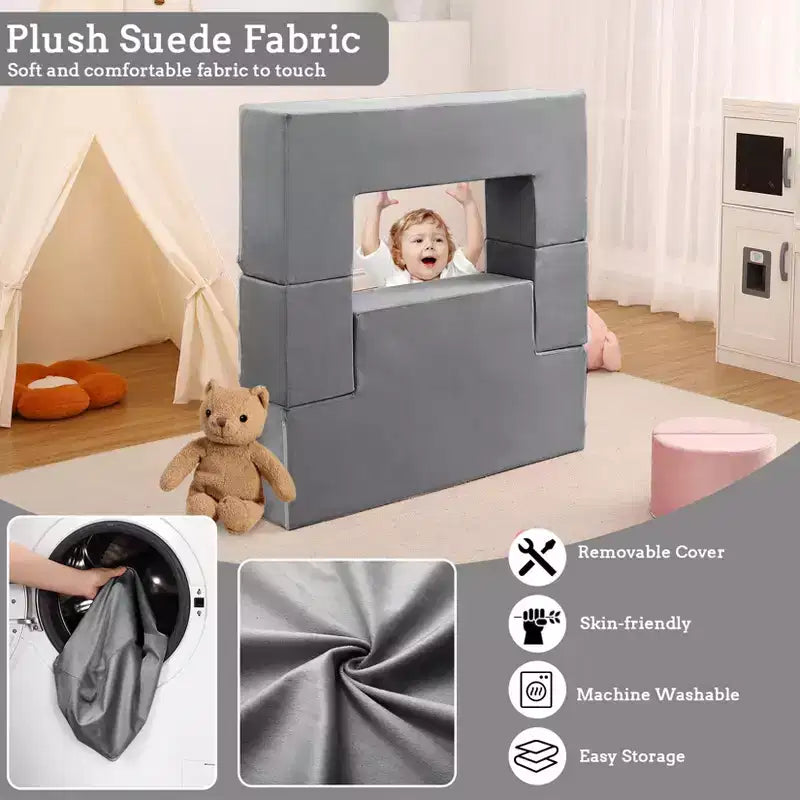 Canapé modulaire pour enfants GustoWave 6 pièces, ensemble de canapé de jeu en mousse avec coussins détachables, canapé souple convertible pour tout-petits et enfants