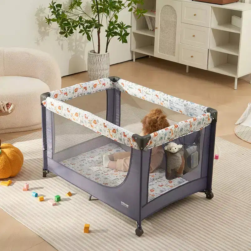 Parc pour bébé VEVOR, lit parapluie à pliage rapide pour bébé et tout-petit, parc portable pour bébé avec roues, maille respirante et sac de voyage, gris