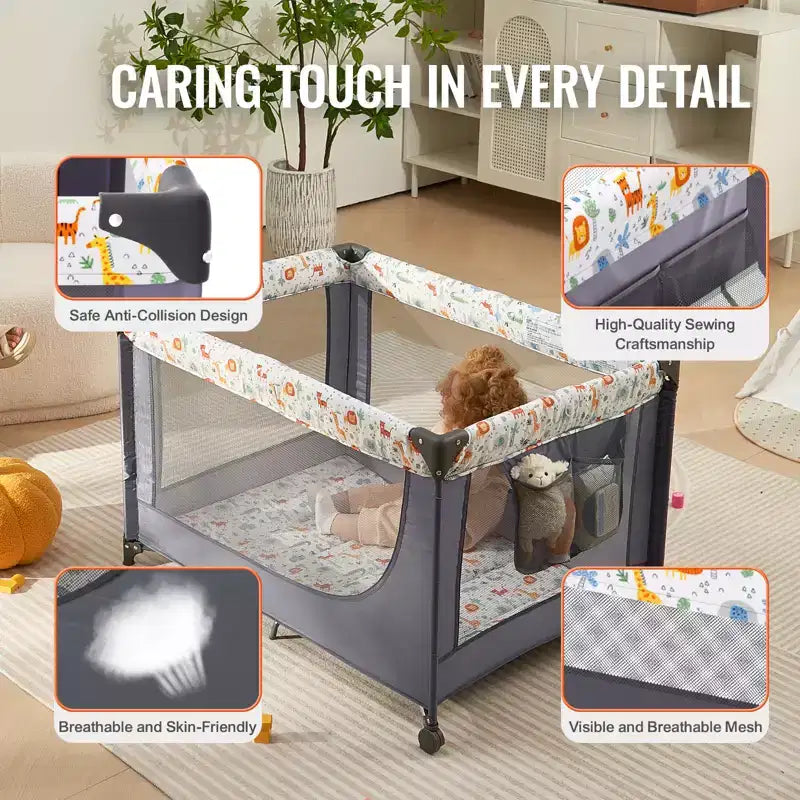 Parc pour bébé VEVOR, lit parapluie à pliage rapide pour bébé et tout-petit, parc portable pour bébé avec roues, maille respirante et sac de voyage, gris