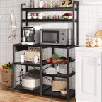 Étagère de Boulanger avec Prise de Courant, Étagère de Cuisine avec Panier en Fil, Support pour Micro-ondes avec Grandes Étagères de Rangement Ouvertes, Étagère de Rangement Autoportante à 6 Niveaux