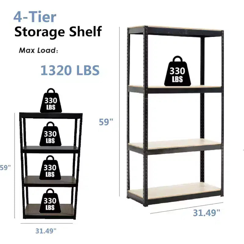Acekool Étagère de garage en métal réglable à 4 niveaux, étagère de rangement sans vis, étagères robustes en acier pour cuisine, garage ou atelier