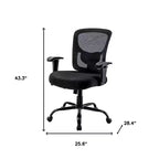 Chaise de bureau de direction HomeRoots noire en tissu mesh et acier, réglable, pivotante et à roulettes