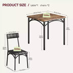 Ensemble de salle à manger carré rustique moderne, table 74,2 cm L x 76,5 cm H, chaises 85,6 cm x 46,7 cm x 43,2 cm, 2 personnes, métal et MDF, montage facile, peu encombrant
