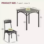 Ensemble de salle à manger carré rustique moderne, table 74,2 cm L x 76,5 cm H, chaises 85,6 cm x 46,7 cm x 43,2 cm, 2 personnes, métal et MDF, montage facile, peu encombrant