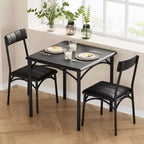 Ensemble de salle à manger carré rustique moderne, table 74,2 cm L x 76,5 cm H, chaises 85,6 cm x 46,7 cm x 43,2 cm, 2 personnes, métal et MDF, montage facile, peu encombrant