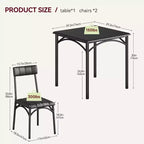Ensemble de salle à manger carré rustique moderne, table 74,2 cm L x 76,5 cm H, chaises 85,6 cm x 46,7 cm x 43,2 cm, 2 personnes, métal et MDF, montage facile, peu encombrant