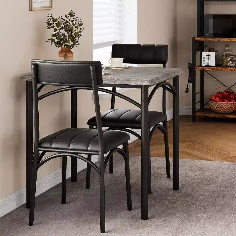 Ensemble de salle à manger carré rustique moderne, table 74,2 cm L x 76,5 cm H, chaises 85,6 cm x 46,7 cm x 43,2 cm, 2 personnes, métal et MDF, montage facile, peu encombrant