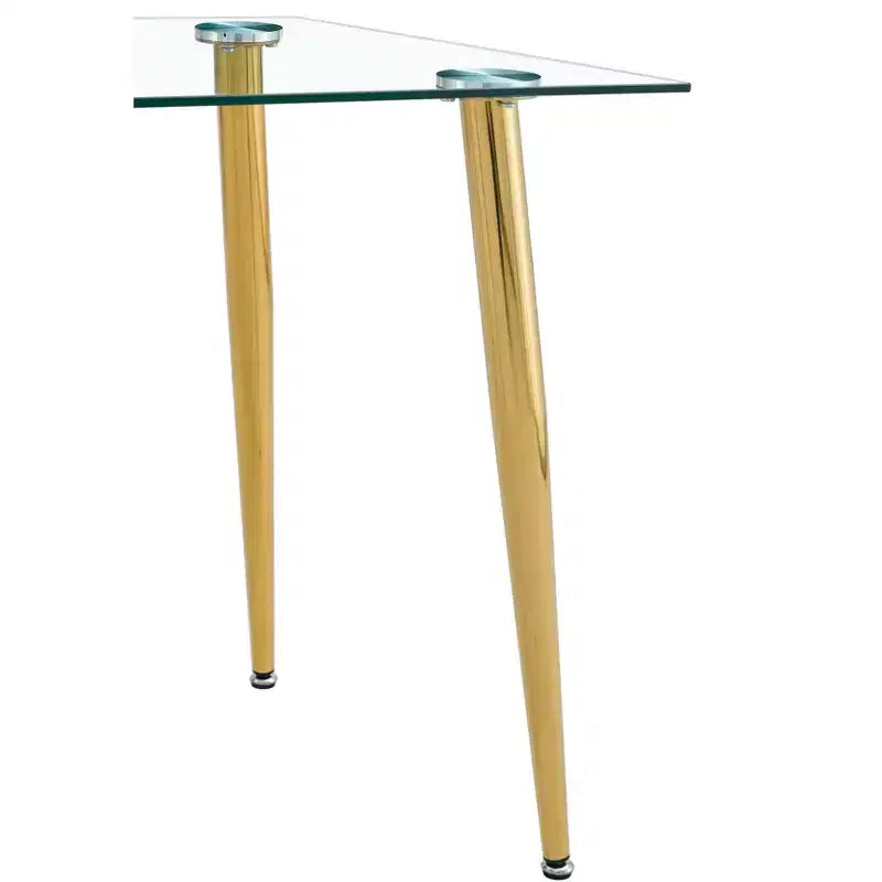 Table de salle à manger Okak pour petit espace, table de salle à manger rectangulaire contemporaine en verre trempé avec pieds en métal pour 4 personnes
