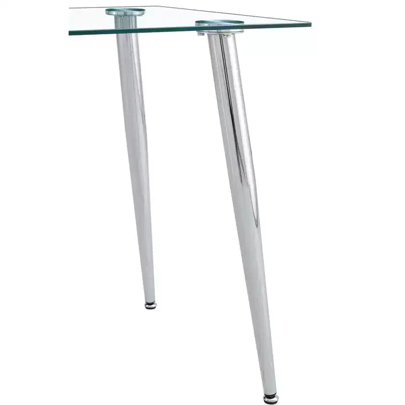 Table de salle à manger Okak pour petit espace, table de salle à manger rectangulaire contemporaine en verre trempé avec pieds en métal pour 4 personnes