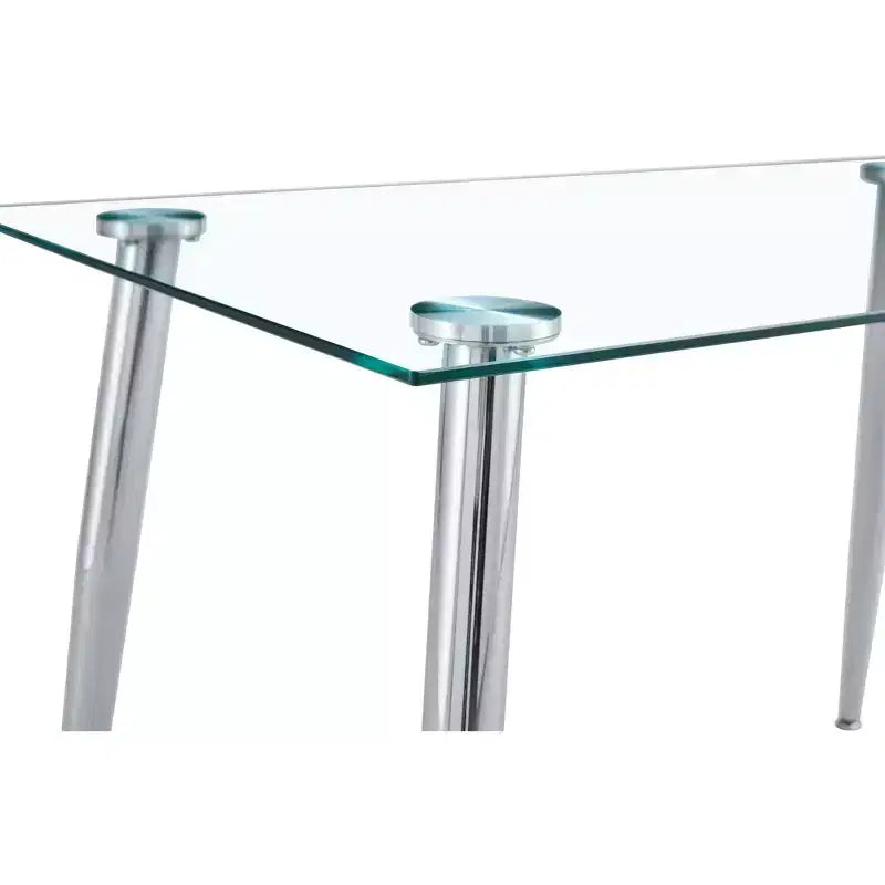 Table de salle à manger Okak pour petit espace, table de salle à manger rectangulaire contemporaine en verre trempé avec pieds en métal pour 4 personnes