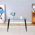 Table de salle à manger Okak pour petit espace, table de salle à manger rectangulaire contemporaine en verre trempé avec pieds en métal pour 4 personnes