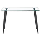 Table de salle à manger Okak pour petit espace, table de salle à manger rectangulaire contemporaine en verre trempé avec pieds en métal pour 4 personnes