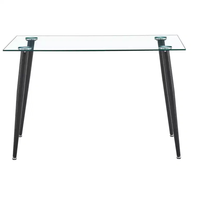 Table de salle à manger Okak pour petit espace, table de salle à manger rectangulaire contemporaine en verre trempé avec pieds en métal pour 4 personnes