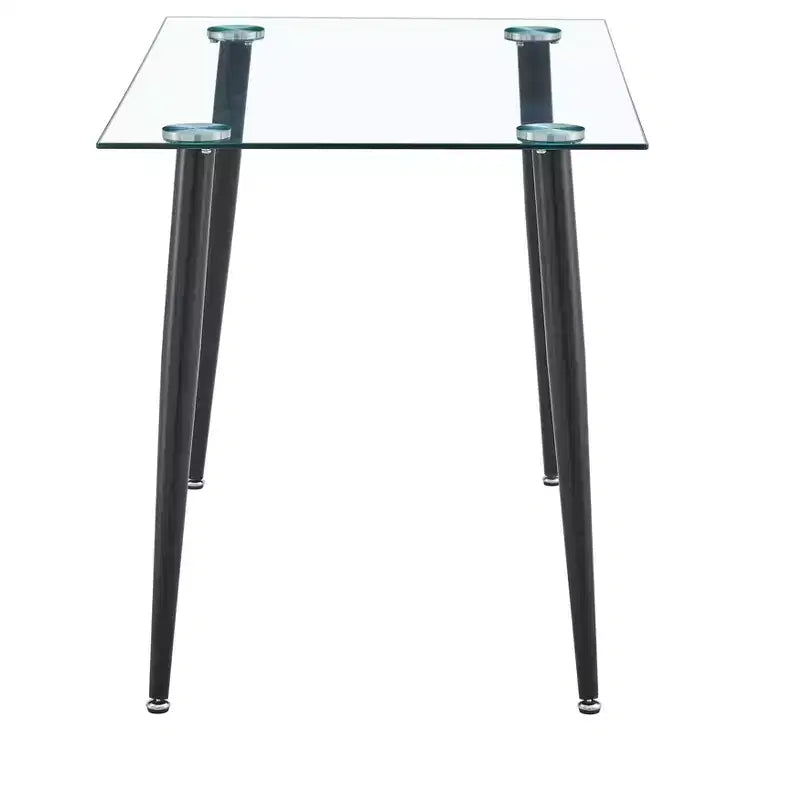 Table de salle à manger Okak pour petit espace, table de salle à manger rectangulaire contemporaine en verre trempé avec pieds en métal pour 4 personnes