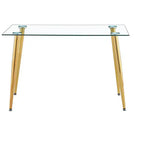Table de salle à manger Okak pour petit espace, table de salle à manger rectangulaire contemporaine en verre trempé avec pieds en métal pour 4 personnes