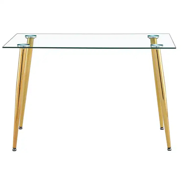 Table de salle à manger Okak pour petit espace, table de salle à manger rectangulaire contemporaine en verre trempé avec pieds en métal pour 4 personnes