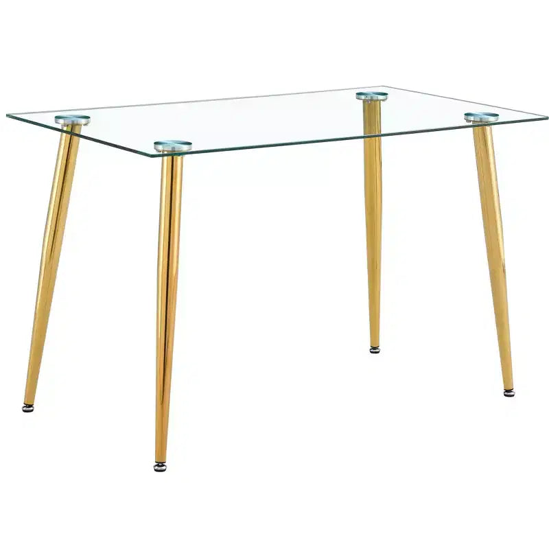Table de salle à manger Okak pour petit espace, table de salle à manger rectangulaire contemporaine en verre trempé avec pieds en métal pour 4 personnes