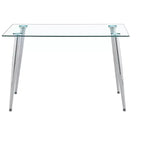 Table de salle à manger Okak pour petit espace, table de salle à manger rectangulaire contemporaine en verre trempé avec pieds en métal pour 4 personnes