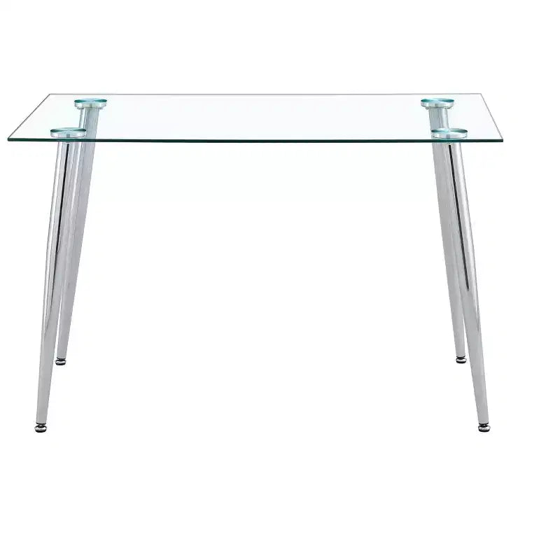 Table de salle à manger Okak pour petit espace, table de salle à manger rectangulaire contemporaine en verre trempé avec pieds en métal pour 4 personnes