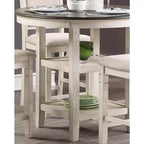 Table à manger ronde Okak de style transitionnel pour petits espaces, table hauteur comptoir avec 2 étagères de rangement pour salon, bureau, cuisine