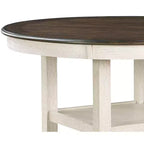 Table à manger ronde Okak de style transitionnel pour petits espaces, table hauteur comptoir avec 2 étagères de rangement pour salon, bureau, cuisine