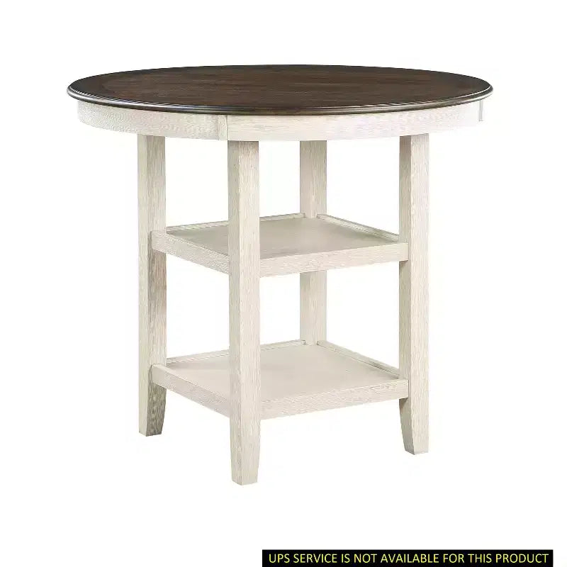 Table à manger ronde Okak de style transitionnel pour petits espaces, table hauteur comptoir avec 2 étagères de rangement pour salon, bureau, cuisine