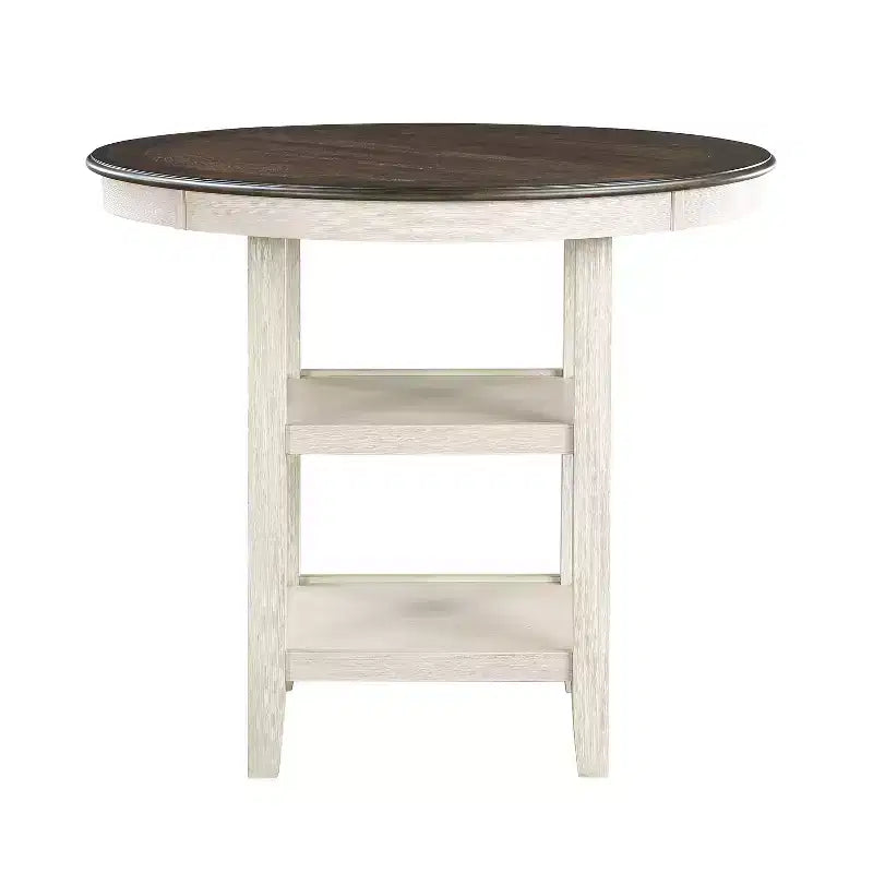 Table à manger ronde Okak de style transitionnel pour petits espaces, table hauteur comptoir avec 2 étagères de rangement pour salon, bureau, cuisine