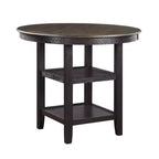 Table à manger ronde Okak de style transitionnel pour petits espaces, table hauteur comptoir avec 2 étagères de rangement pour salon, bureau, cuisine