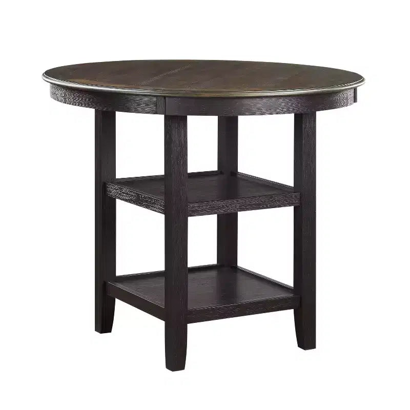 Table à manger ronde Okak de style transitionnel pour petits espaces, table hauteur comptoir avec 2 étagères de rangement pour salon, bureau, cuisine