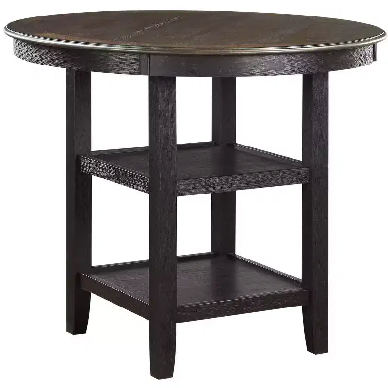 Table à manger ronde Okak de style transitionnel pour petits espaces, table hauteur comptoir avec 2 étagères de rangement pour salon, bureau, cuisine